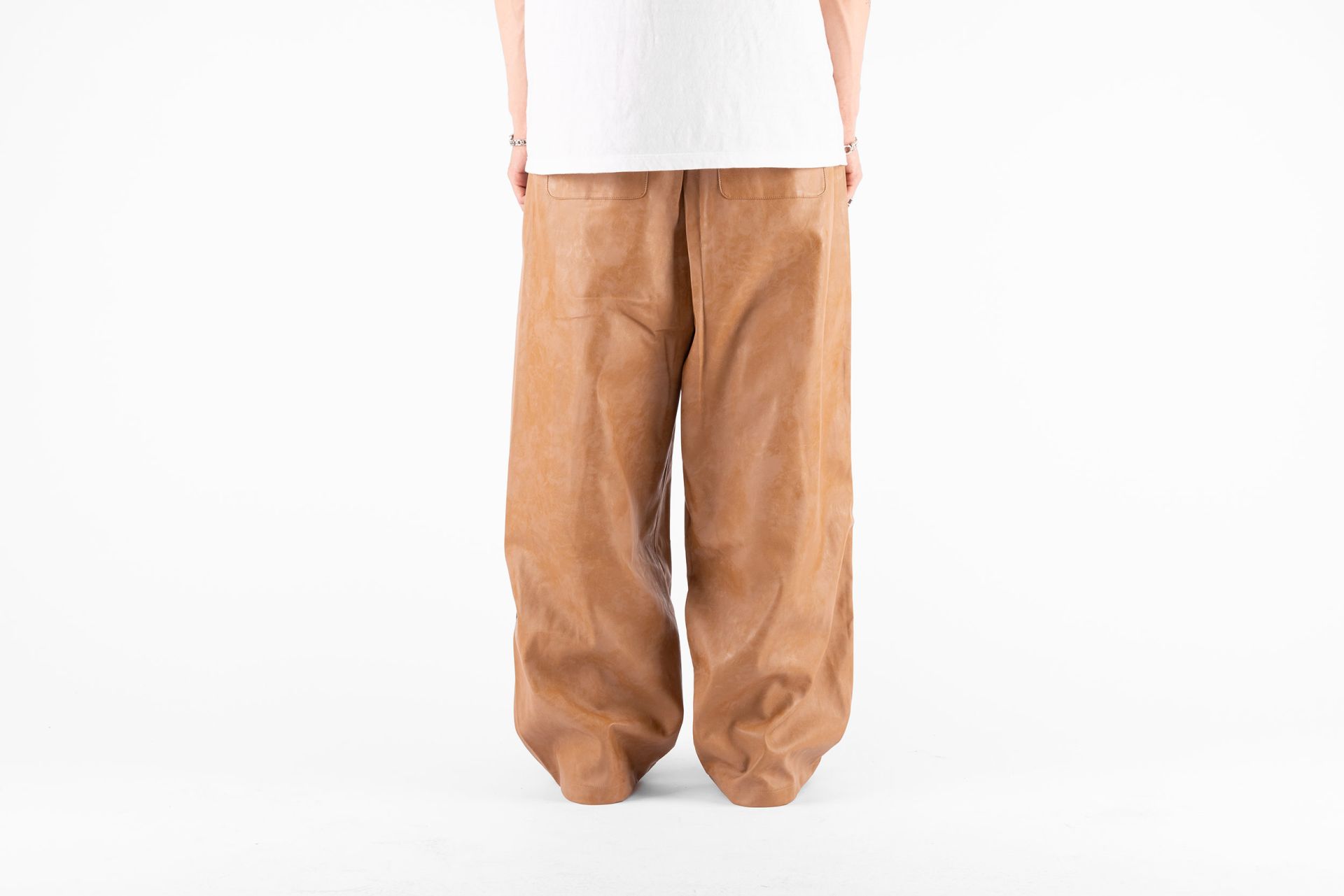 AJOBYAJO Vegan Leather One Tuck Track Pants
